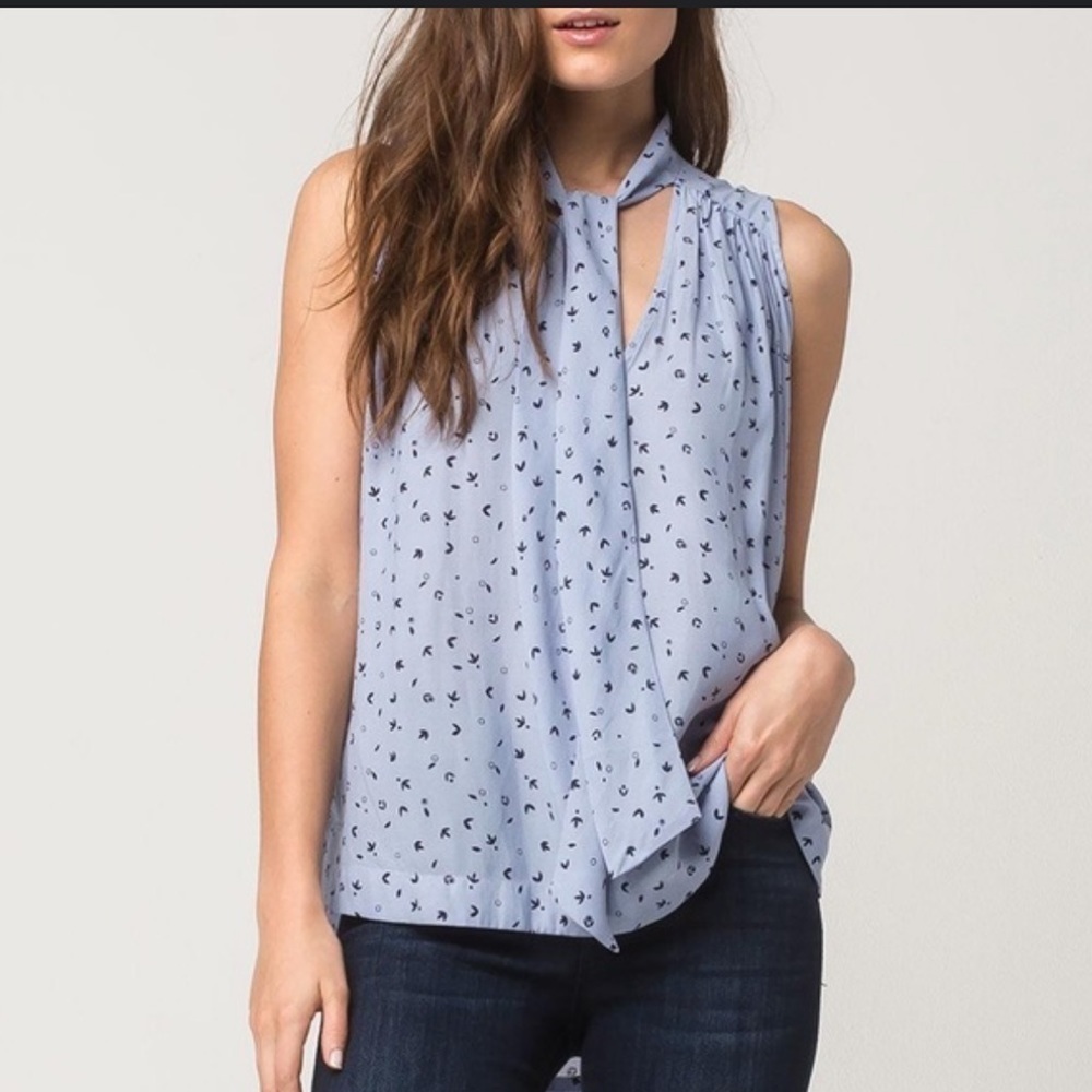 Free People Tie Neck Sleeveless Blouse Blue Size Small